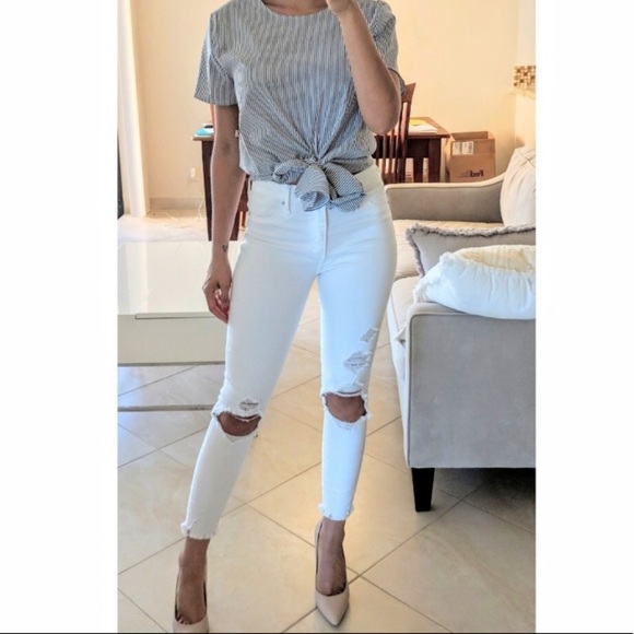 NYTT Tops - NYTT Striped Tie Front Blouse